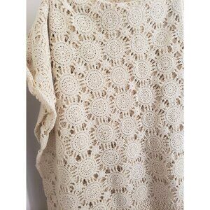Italian Cotton Hand Made Tan Crochet Table Cloth  63 x 84 Inches